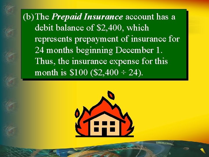 (b) The Prepaid Insurance account has a debit balance of $2, 400, which represents