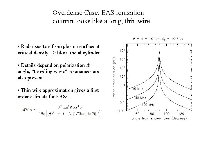 Overdense Case: EAS ionization column looks like a long, thin wire • Radar scatters