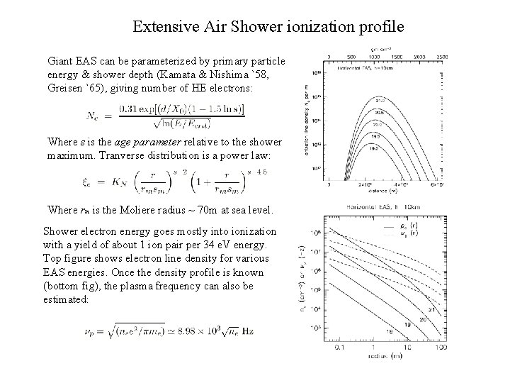 Extensive Air Shower ionization profile Giant EAS can be parameterized by primary particle energy