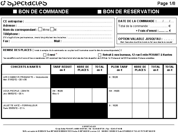 Page 1/8 BON DE COMMANDE BON DE RESERVATION CE entreprise : …………………………. ……. .