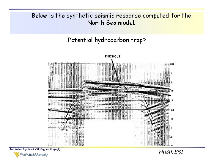 Below is the synthetic seismic response computed for the North Sea model. Potential hydrocarbon