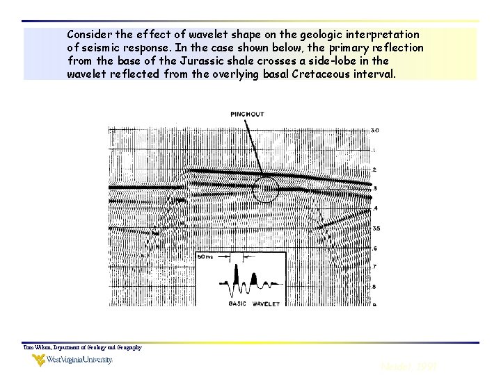 Consider the effect of wavelet shape on the geologic interpretation of seismic response. In