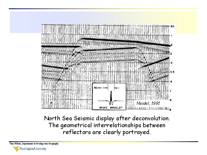 Neidel, 1991 North Sea Seismic display after deconvolution. The geometrical interrelationships between reflectors are