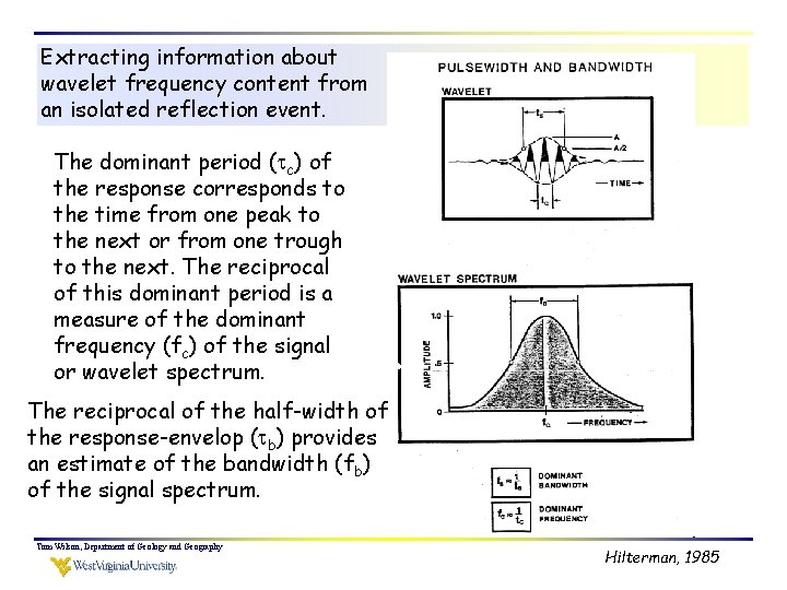 Extracting information about wavelet frequency content from an isolated reflection event. The dominant period