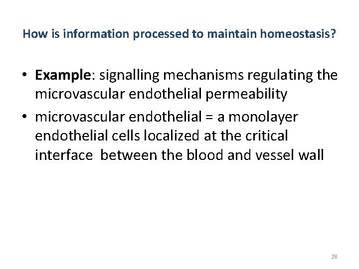 How is information processed to maintain homeostasis? • Example: signalling mechanisms regulating the microvascular