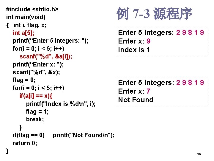 #include <stdio. h> int main(void) { int i, flag, x; int a[5]; printf(“Enter 5