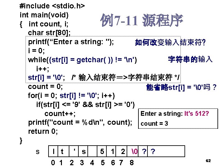 #include <stdio. h> int main(void) { int count, i; char str[80]; printf(“Enter a string: