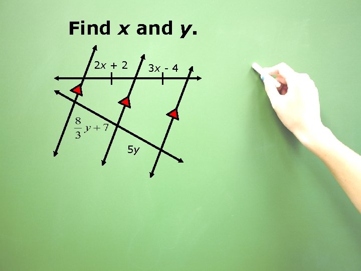 Find x and y. 2 x + 2 5 y 3 x - 4