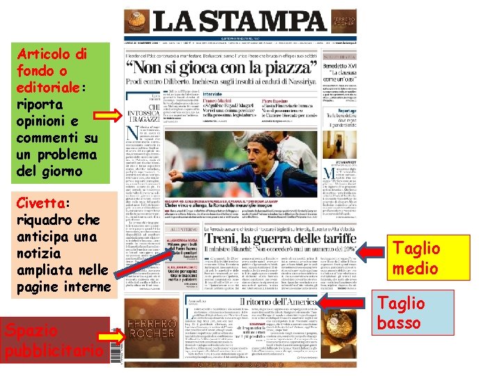 Articolo di fondo o editoriale: riporta opinioni e commenti su un problema del giorno