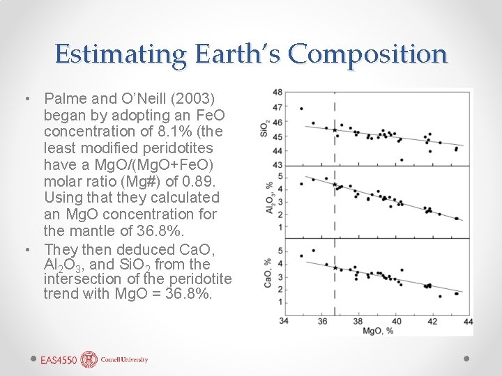 Estimating Earth’s Composition • Palme and O’Neill (2003) began by adopting an Fe. O