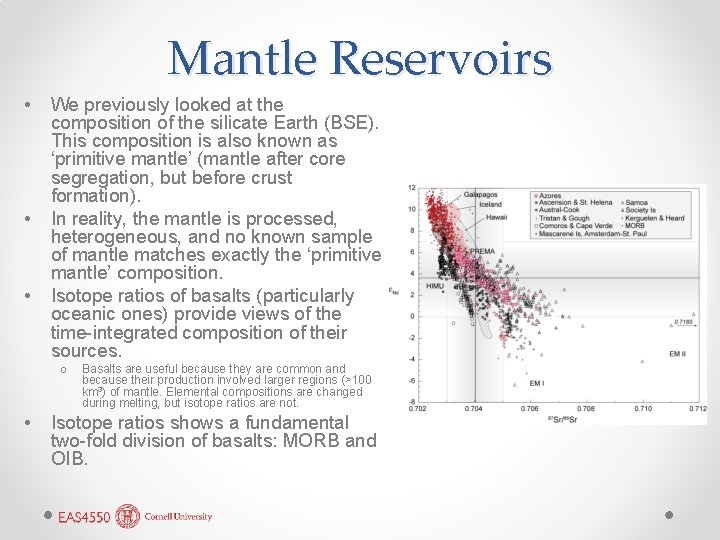 Mantle Reservoirs • • • We previously looked at the composition of the silicate