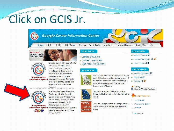Click on GCIS Jr. 
