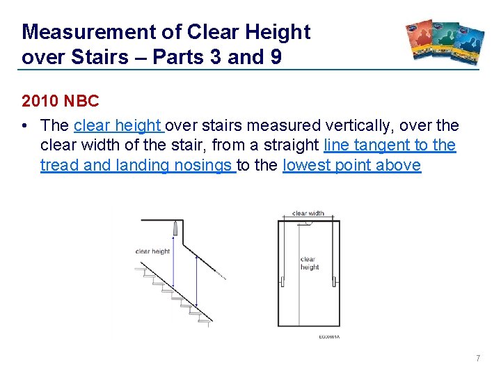 Measurement of Clear Height over Stairs – Parts 3 and 9 2010 NBC • Measurement of Clear Height over Stairs – Parts 3 and 9 2010 NBC •