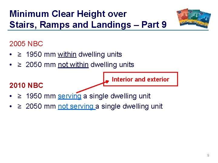 Minimum Clear Height over Stairs, Ramps and Landings – Part 9 2005 NBC • Minimum Clear Height over Stairs, Ramps and Landings – Part 9 2005 NBC •