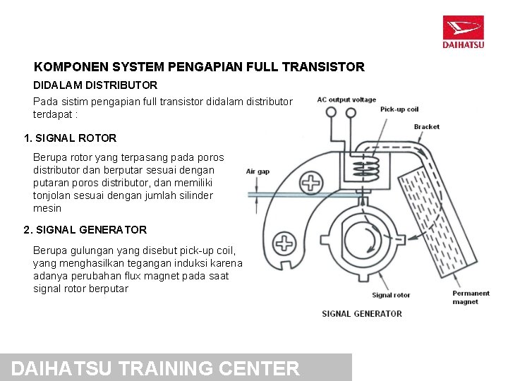 KOMPONEN SYSTEM PENGAPIAN FULL TRANSISTOR DIDALAM DISTRIBUTOR Pada sistim pengapian full transistor didalam distributor