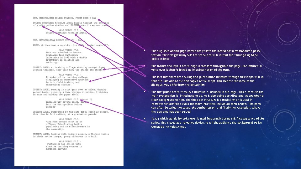 • The slug lines on this page immediately state the location of a • The slug lines on this page immediately state the location of a