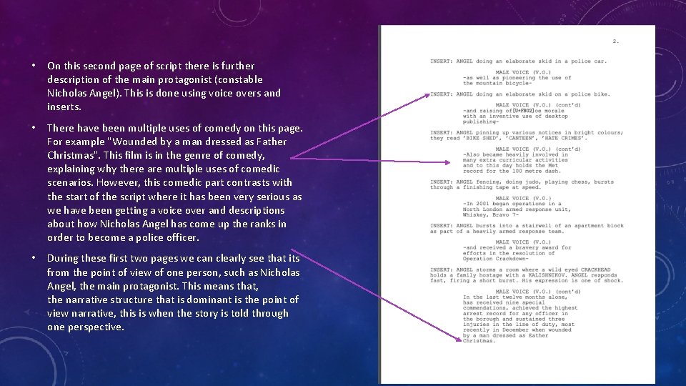 • On this second page of script there is further description of the • On this second page of script there is further description of the