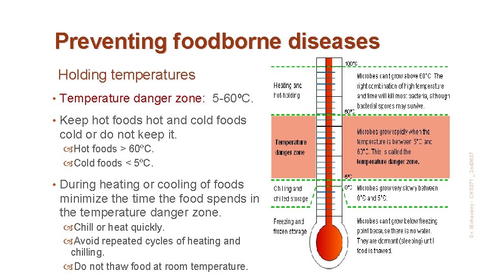 Preventing foodborne diseases • Temperature danger zone: 5 -60ºC. • Keep hot foods hot