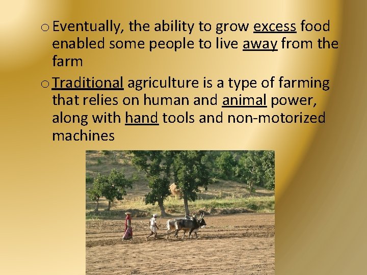 o Eventually, the ability to grow excess food enabled some people to live away