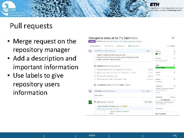 Pull requests • Merge request on the repository manager • Add a description and