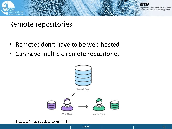 Remote repositories • Remotes don‘t have to be web-hosted • Can have multiple remote