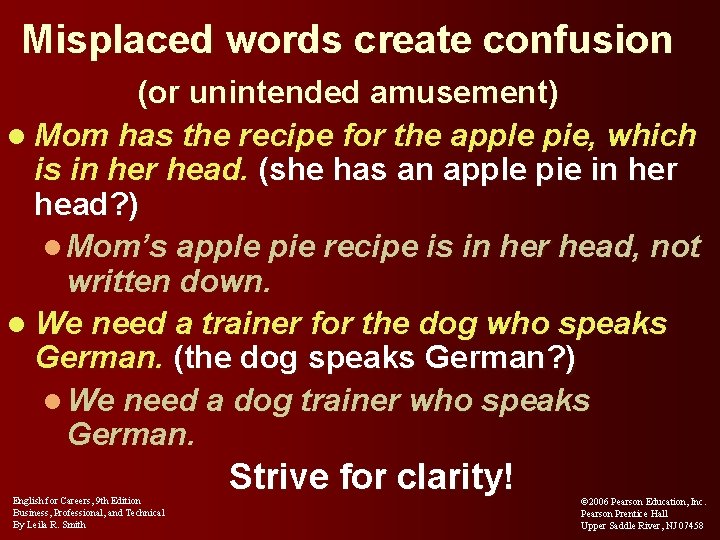 Misplaced words create confusion (or unintended amusement) l Mom has the recipe for the