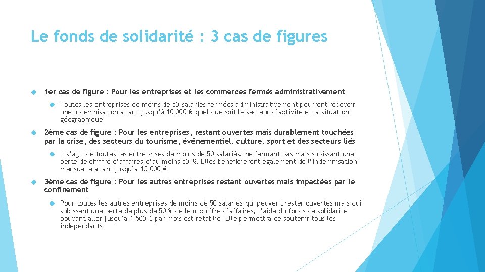 Le fonds de solidarité : 3 cas de figures 1 er cas de figure