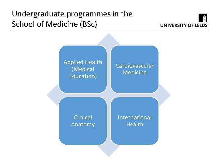 Undergraduate programmes in the School of Medicine (BSc) Applied Health (Medical Education) Cardiovascular Medicine