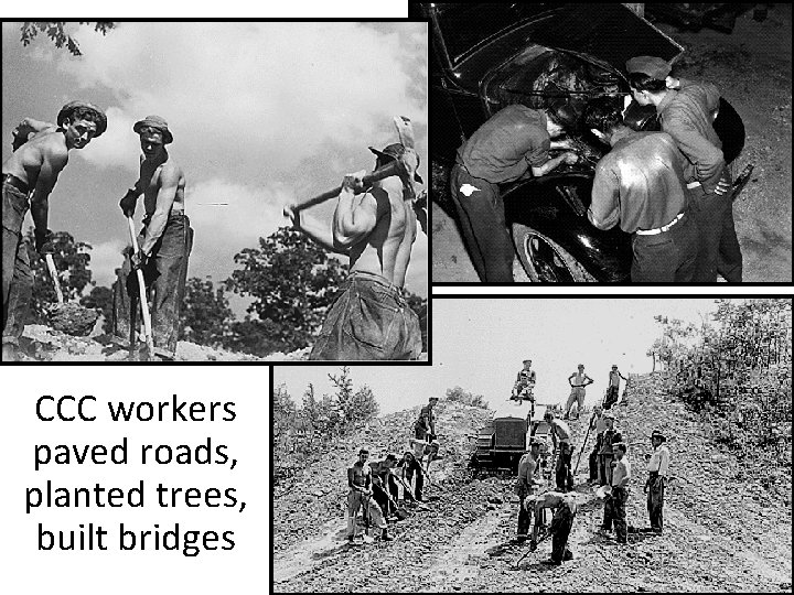 CCC workers paved roads, planted trees, built bridges 