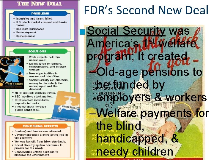 FDR’s Second New Deal ■ Social Security was America’s 1 st welfare program; It