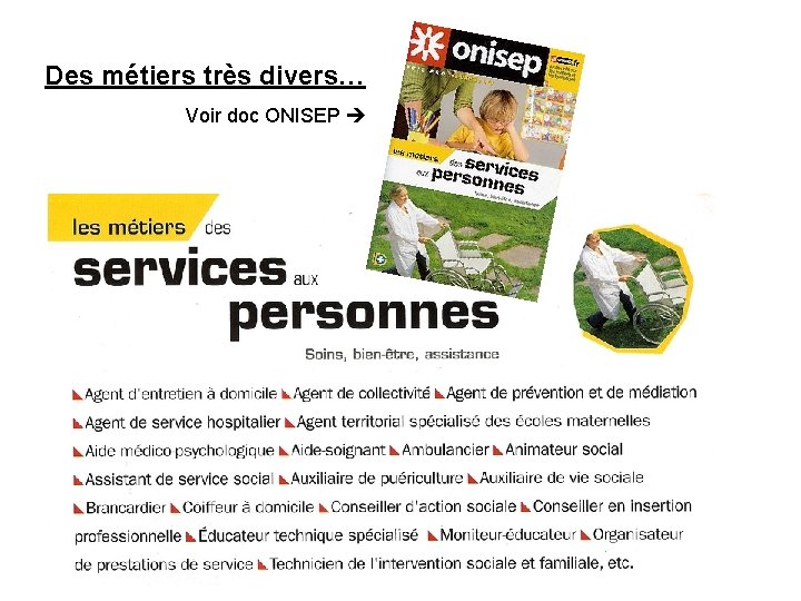 Des métiers très divers… Voir doc ONISEP 