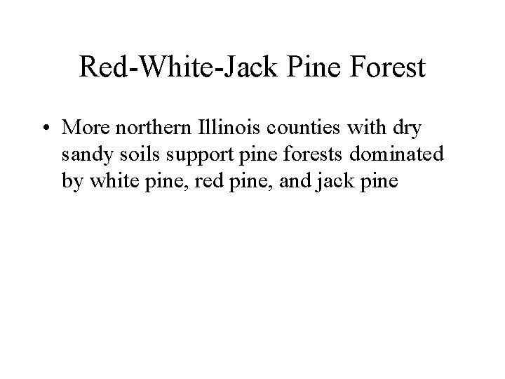 Red-White-Jack Pine Forest • More northern Illinois counties with dry sandy soils support pine