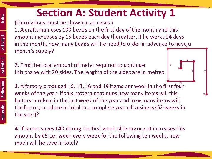 Index Activity 1 Activity 2 Reflection Appendix Section A: Student Activity 1 (Calculations must Index Activity 1 Activity 2 Reflection Appendix Section A: Student Activity 1 (Calculations must