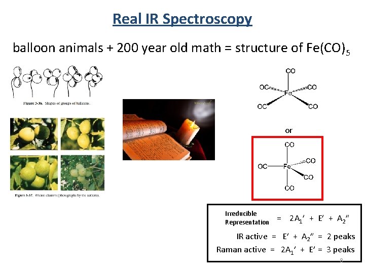 Real IR Spectroscopy balloon animals + 200 year old math = structure of Fe(CO)5 Real IR Spectroscopy balloon animals + 200 year old math = structure of Fe(CO)5