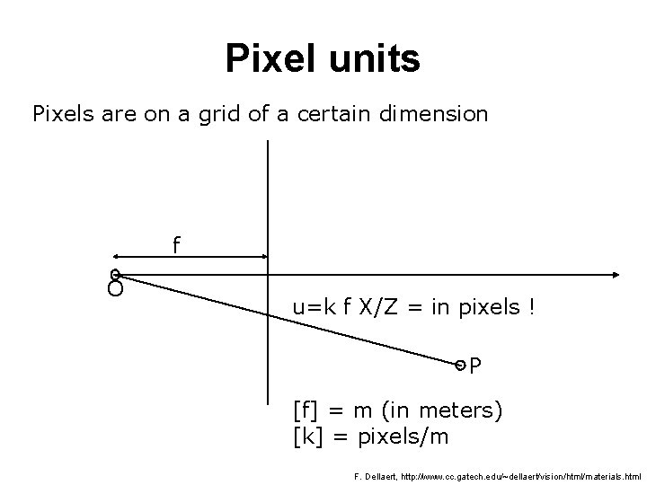 Pixel units Pixels are on a grid of a certain dimension f O u=k
