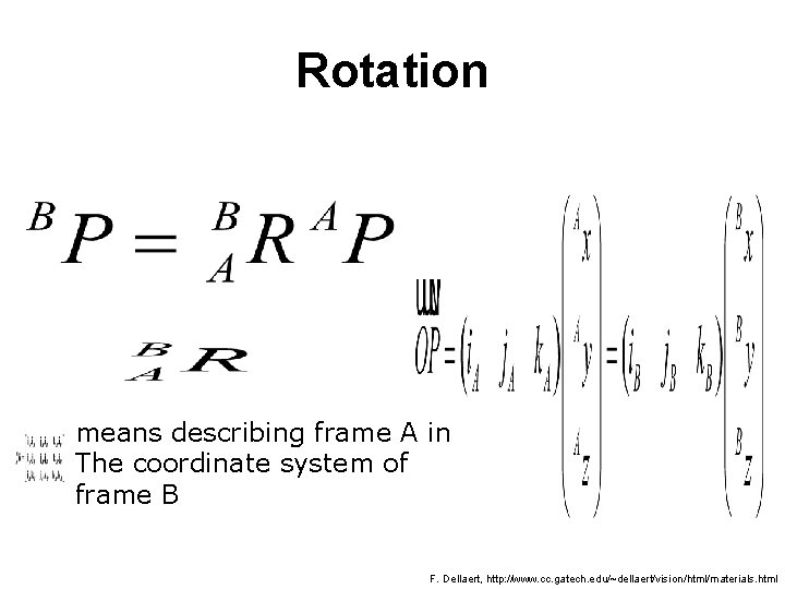 Rotation means describing frame A in The coordinate system of frame B F. Dellaert,