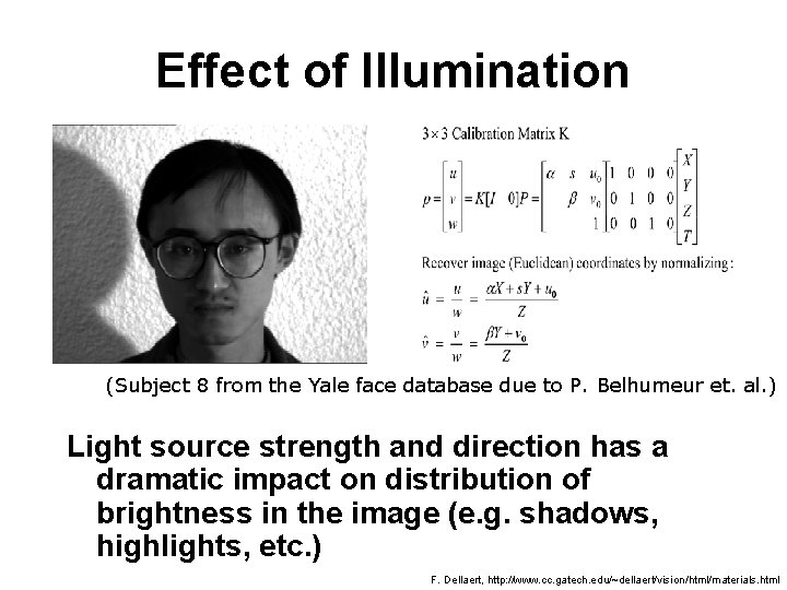 Effect of Illumination (Subject 8 from the Yale face database due to P. Belhumeur