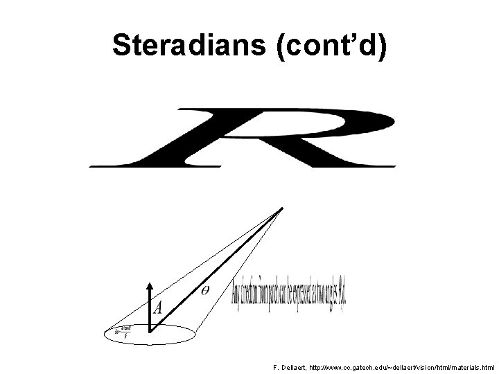 Steradians (cont’d) F. Dellaert, http: //www. cc. gatech. edu/~dellaert/vision/html/materials. html 