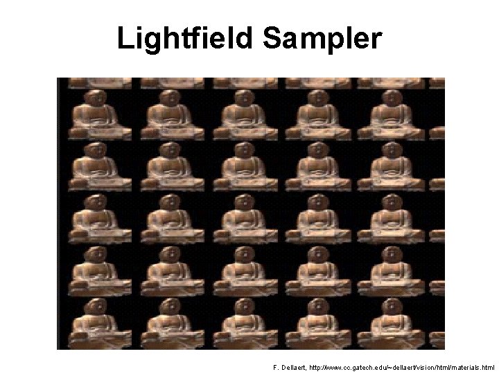 Lightfield Sampler F. Dellaert, http: //www. cc. gatech. edu/~dellaert/vision/html/materials. html 