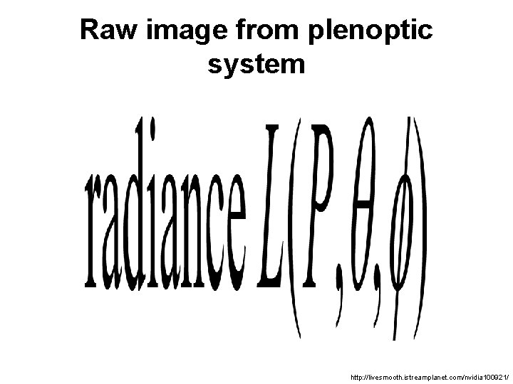 Raw image from plenoptic system http: //livesmooth. istreamplanet. com/nvidia 100921/ 