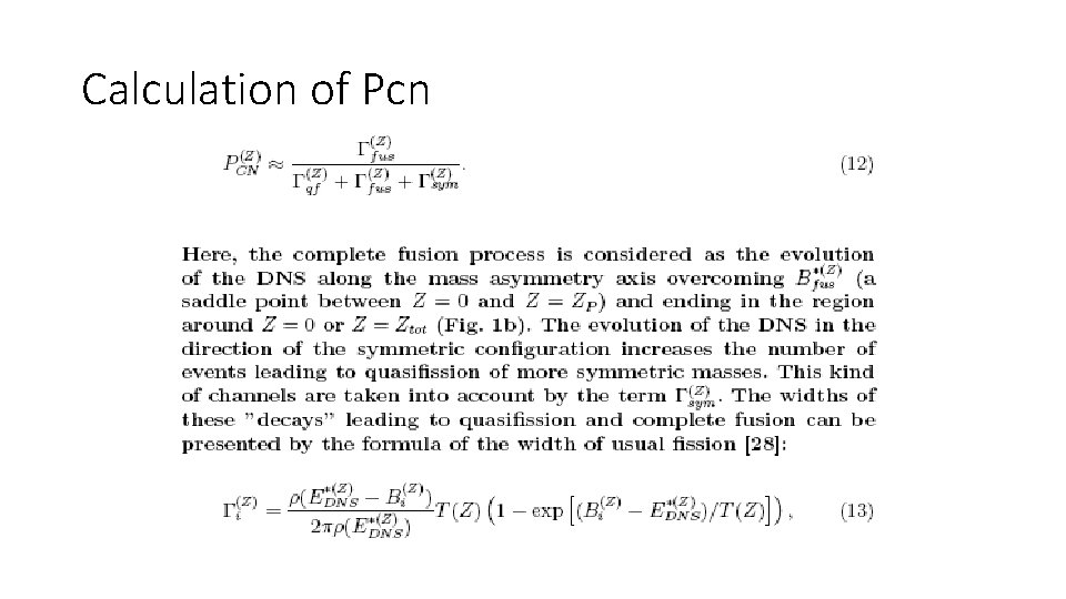 Calculation of Pcn 
