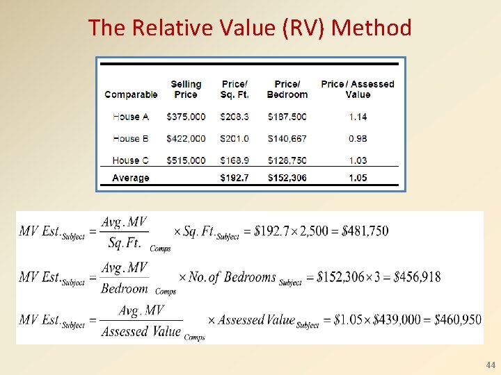 The Relative Value (RV) Method 44 