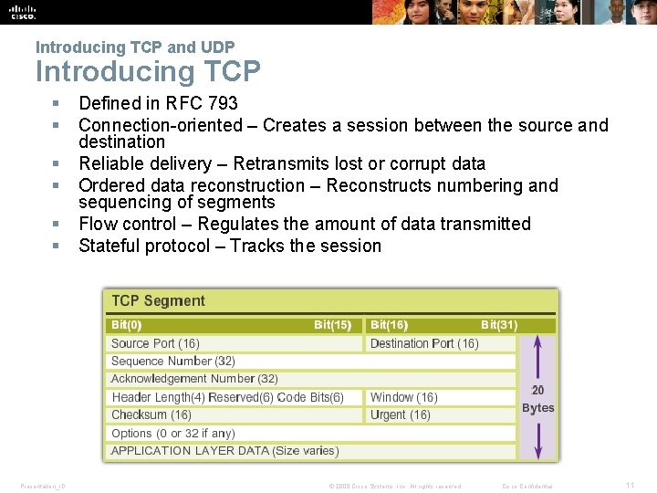 Introducing TCP and UDP Introducing TCP § § § Presentation_ID Defined in RFC 793