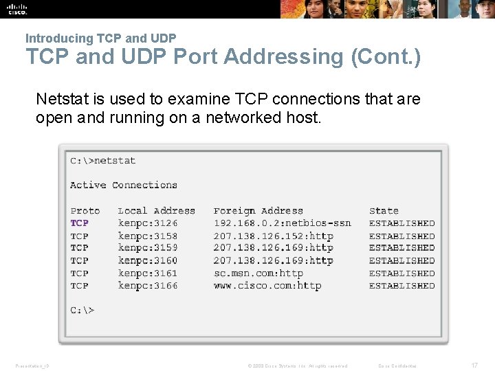 Introducing TCP and UDP Port Addressing (Cont. ) Netstat is used to examine TCP