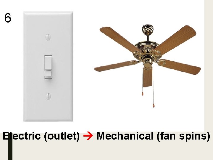 6 Electric (outlet) Mechanical (fan spins) 