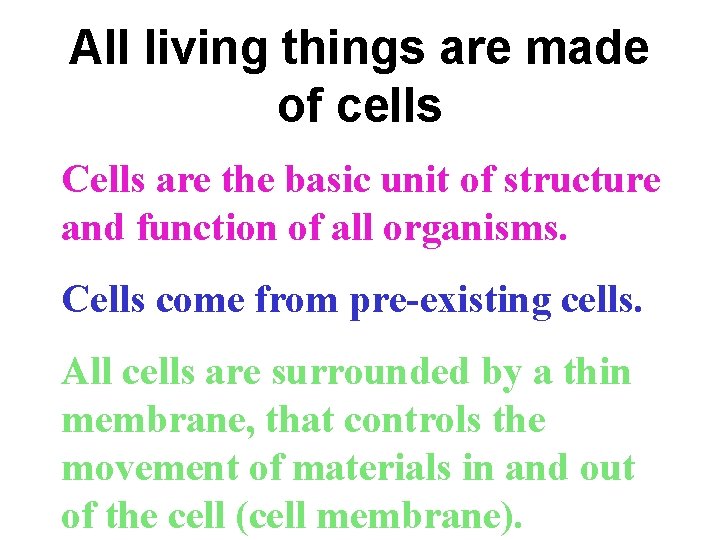 All living things are made of cells Cells are the basic unit of structure