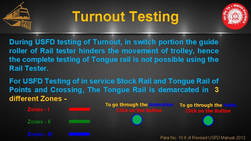Turnout Testing During USFD testing of Turnout, in switch portion the guide roller of Turnout Testing During USFD testing of Turnout, in switch portion the guide roller of