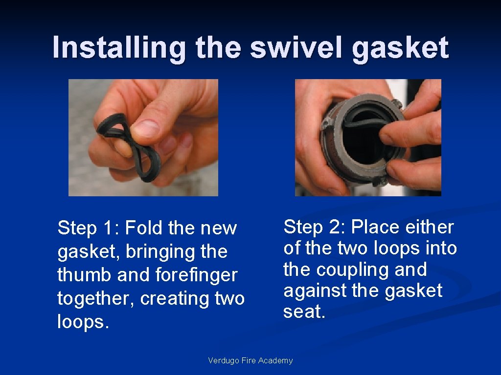 Installing the swivel gasket Step 1: Fold the new gasket, bringing the thumb and