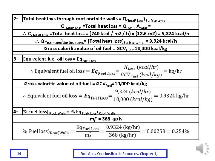 2 - Total heat loss through roof and side walls = Q Total, Loss)