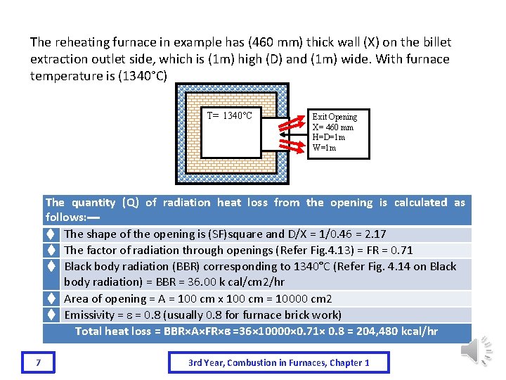 The reheating furnace in example has (460 mm) thick wall (X) on the billet